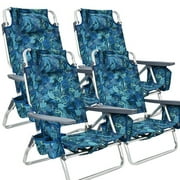 Spaco 4-Pack 5-Position Outdoor Folding Backpack Beach Reclining Chair with Pillow-Navy, Folding Beach Chair for Adults, Lightweight Beach Chair, Low Beach Chairs for Beach Lawn